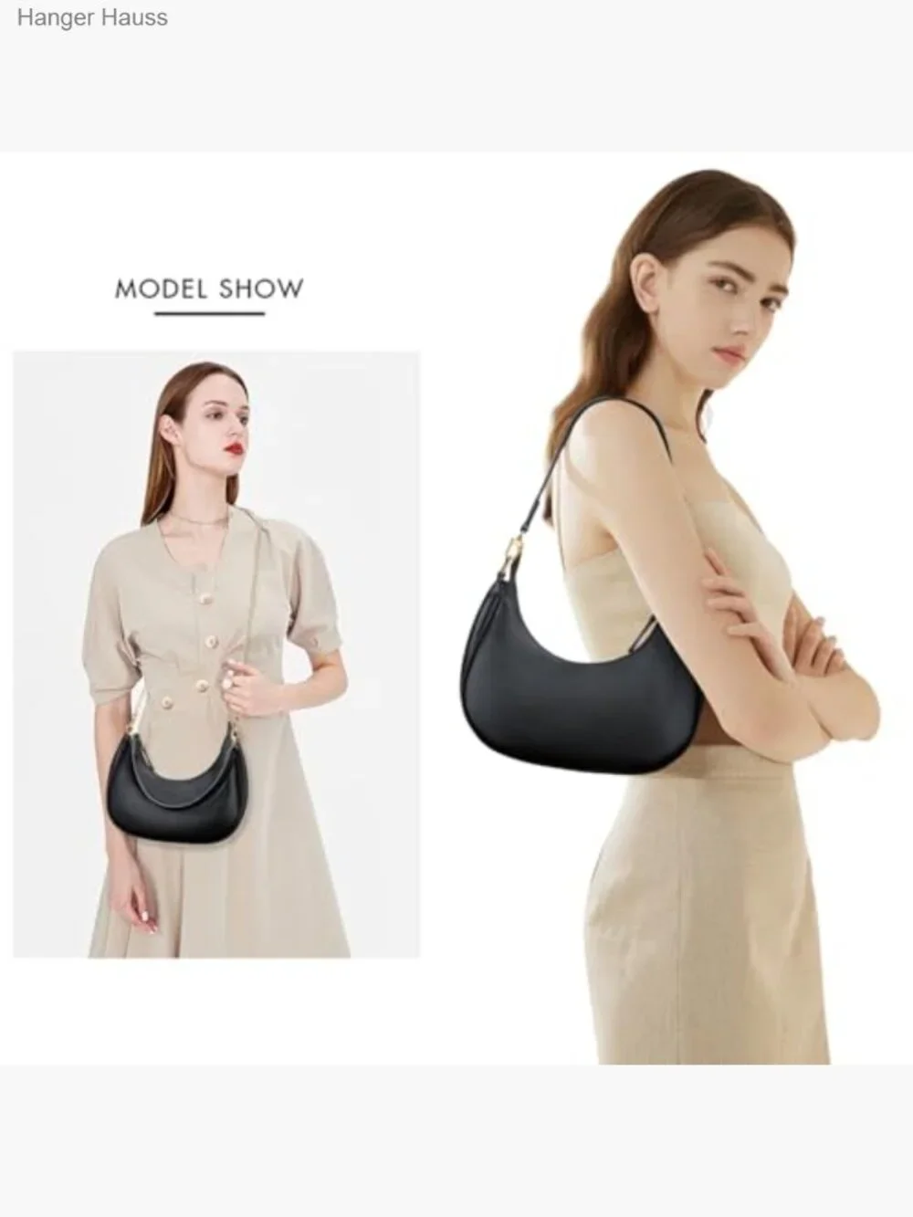 Trendy Crescent Hobo Bag with Detachable Chain - Small